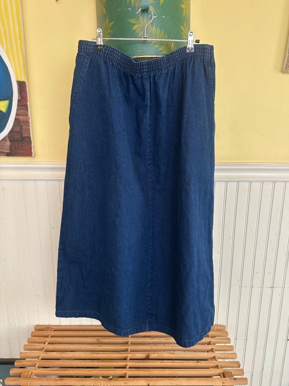 Vintage Womens Elastic Waist Denim Skirt 18W 100%